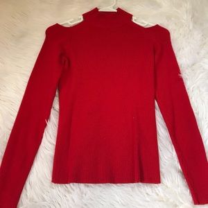 Medium cold shoulder mock neck ribbed sweater